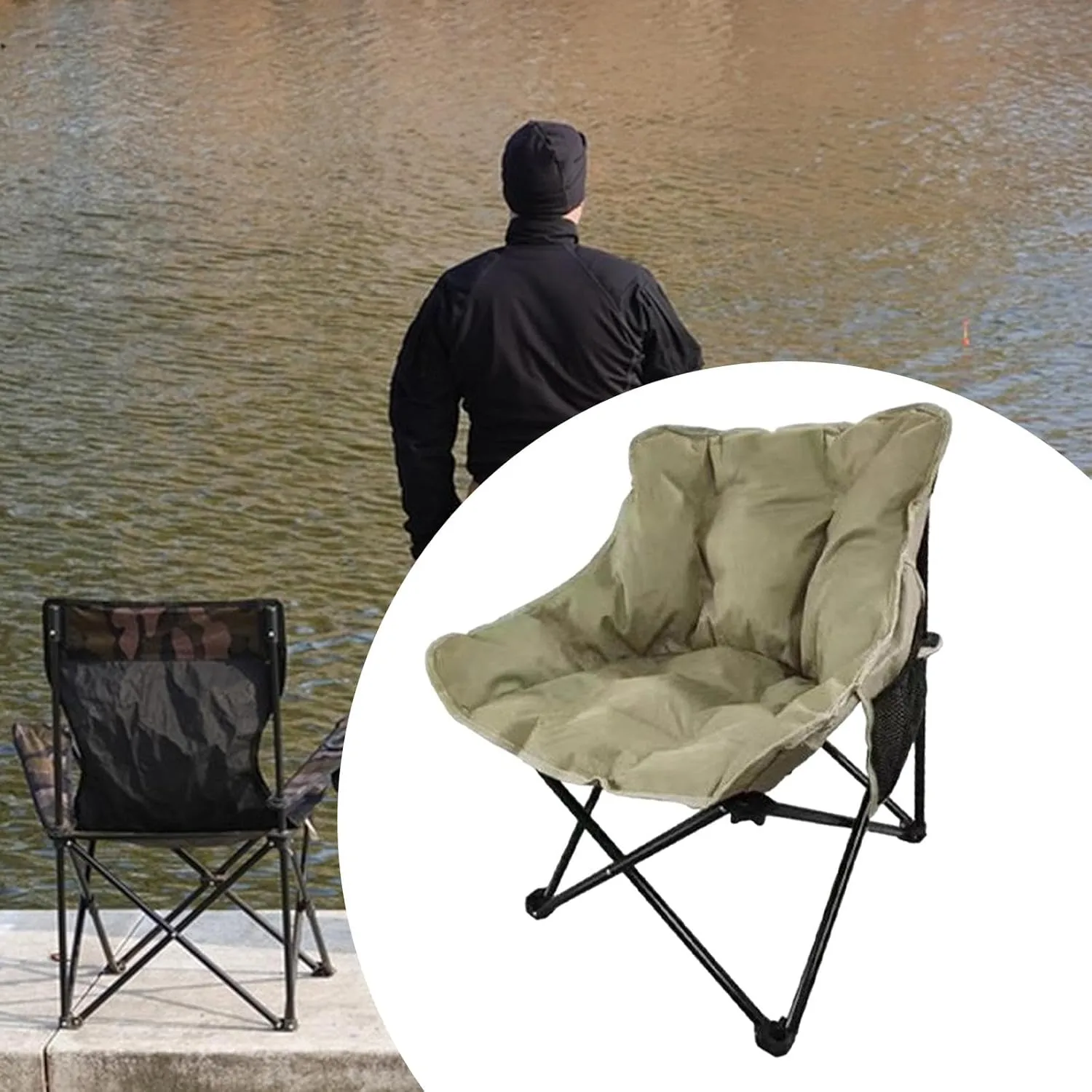 Camping Chair Moon Chair Heavy Duty Sofa Chair Portable Fishing Lounge Chair Foldable Seat for Adults Hiking Outdoor Sports