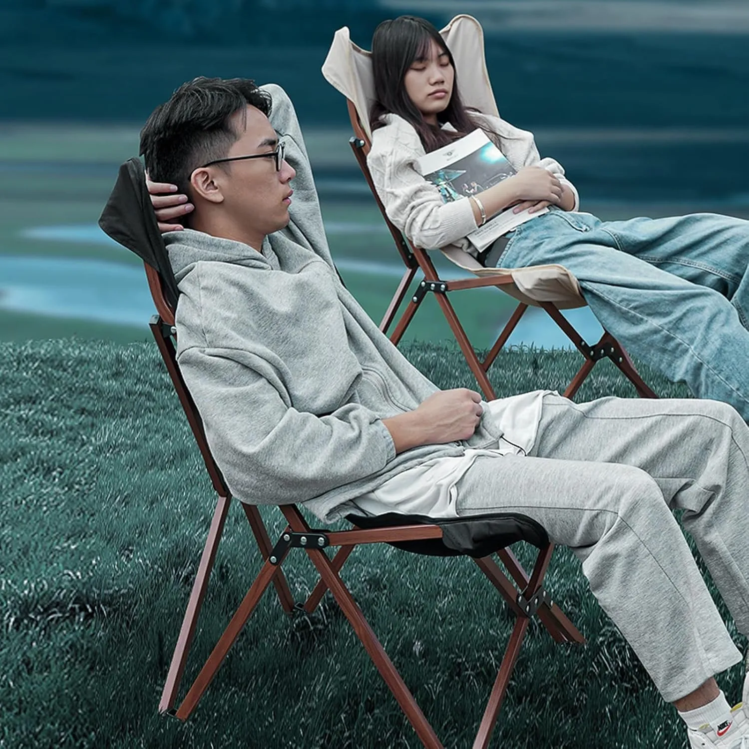 Camping Chair, Portable Chair, Low Profile Folding Chair, for Camping, Beach, Picnic, Barbeques, Sporting Event with Carry Bag (Color : A)