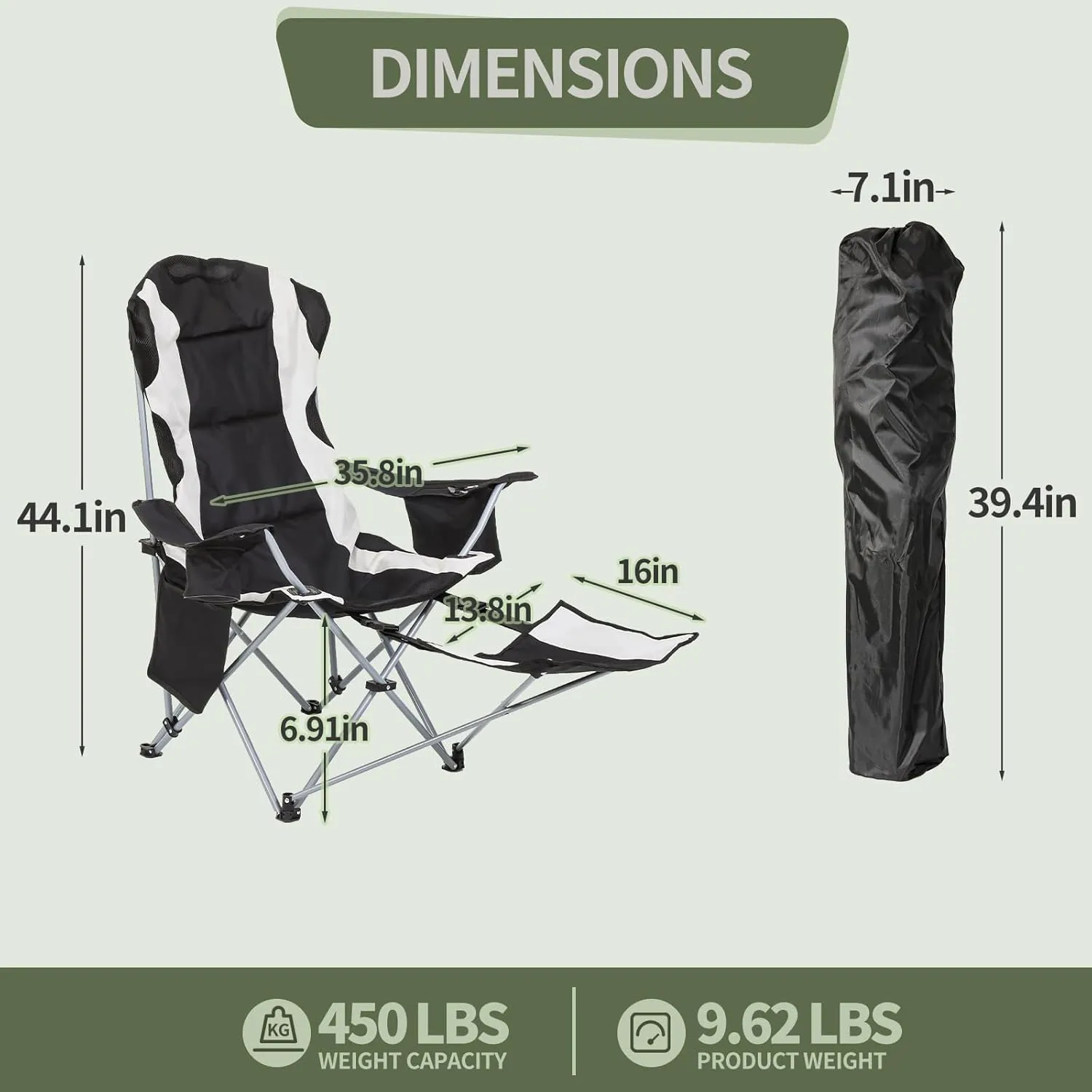 Camping Chair with Footrest, Cooler Bag, Storage Pouch, Cushion - Ideal for Beach Relaxation, Outdoor Dining, Camping Comfort