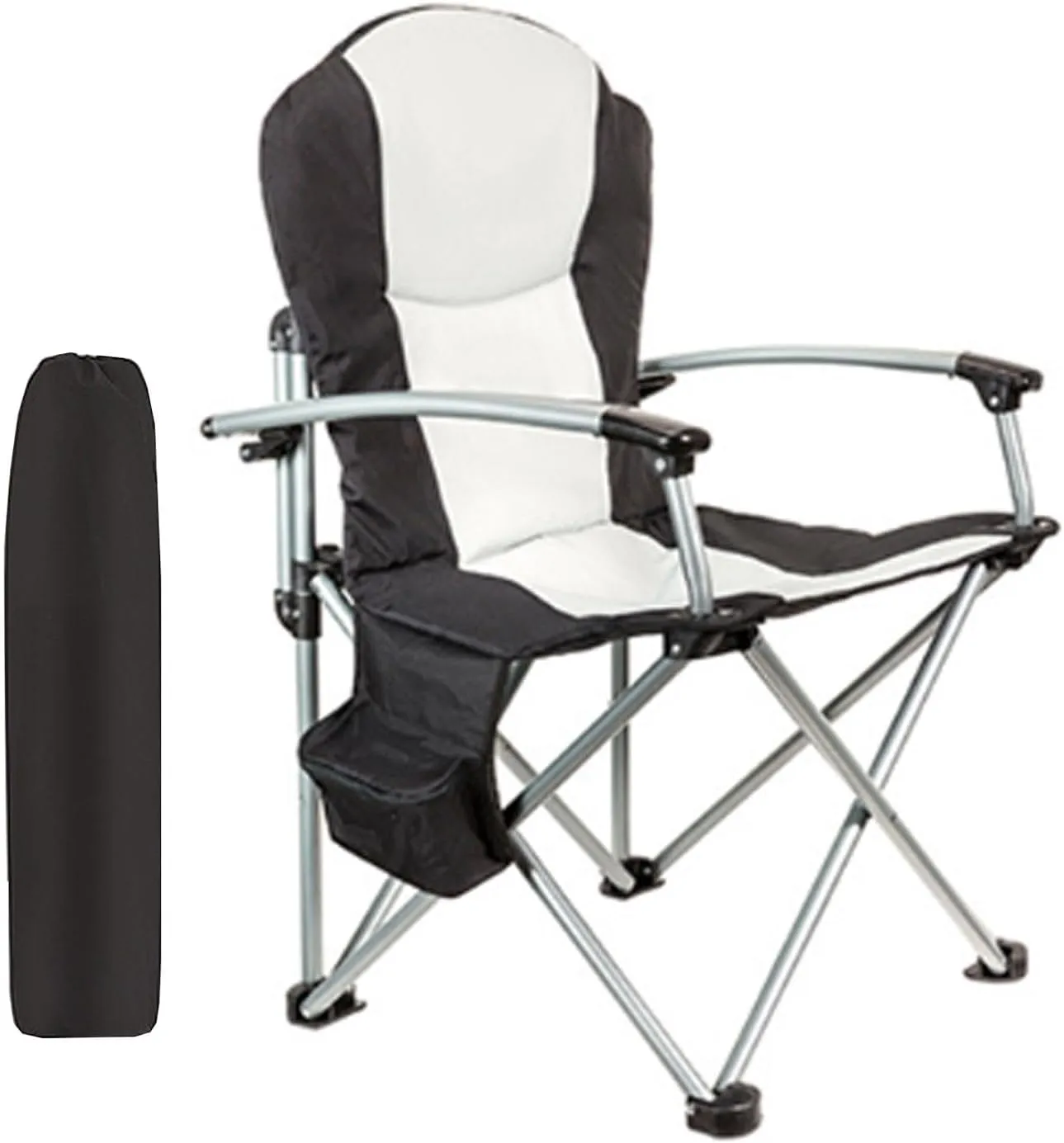 Camping Chair with Padded Cushion Cooler Pockets Heavy Duty Folding Chairs for Sports Garden Beach Fishing 265lbs Support-Black