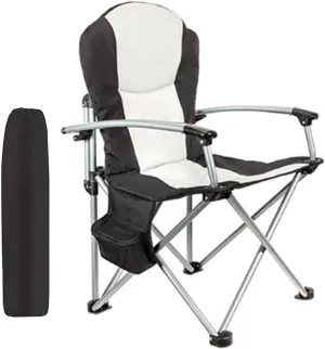 Camping Chair with Padded Cushion Cooler Pockets Heavy Duty Folding Chairs for Sports Garden Beach Fishing 265lbs Support-Black