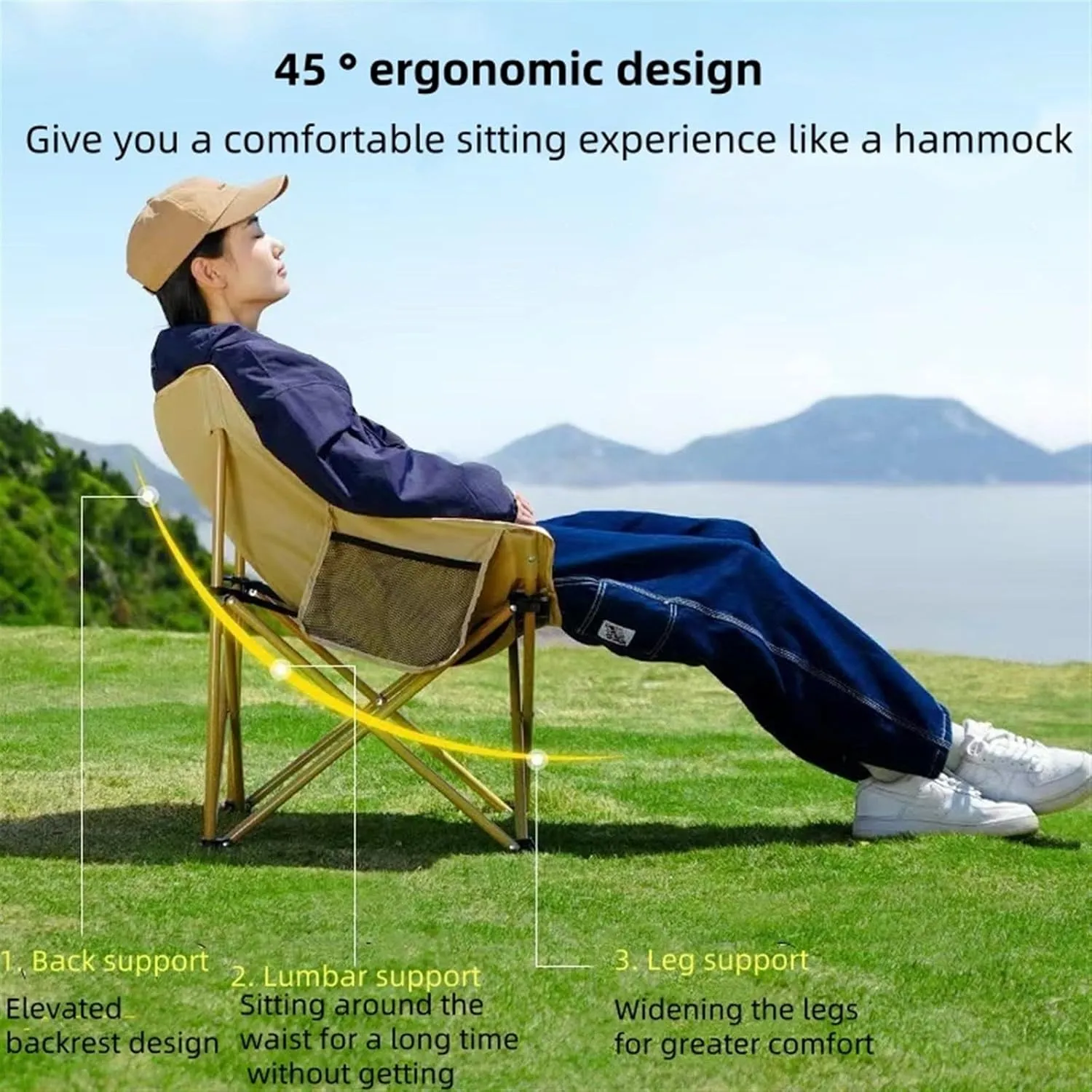 Camping Chairs-Folding Chairs for Outside, Directors Chairs Foldable,Foldable and Reclining Beach Chair,Lawn Chairs for Adults Heavy Duty,Lightweightutdoor Camp Chair for Adults(Black)