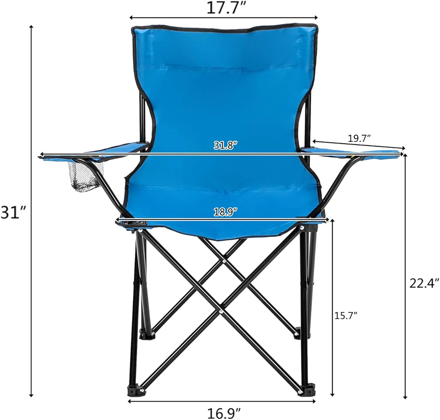 Camping Chairs for Adults Heavy Duty 230Lb Portable Folding Lawn Chair Small Sports Chair with Cup Holder and Outside Bag,Outdoor Fold Up Camp Chair for Beach Patio Hiking Fishing Spectator,Blue
