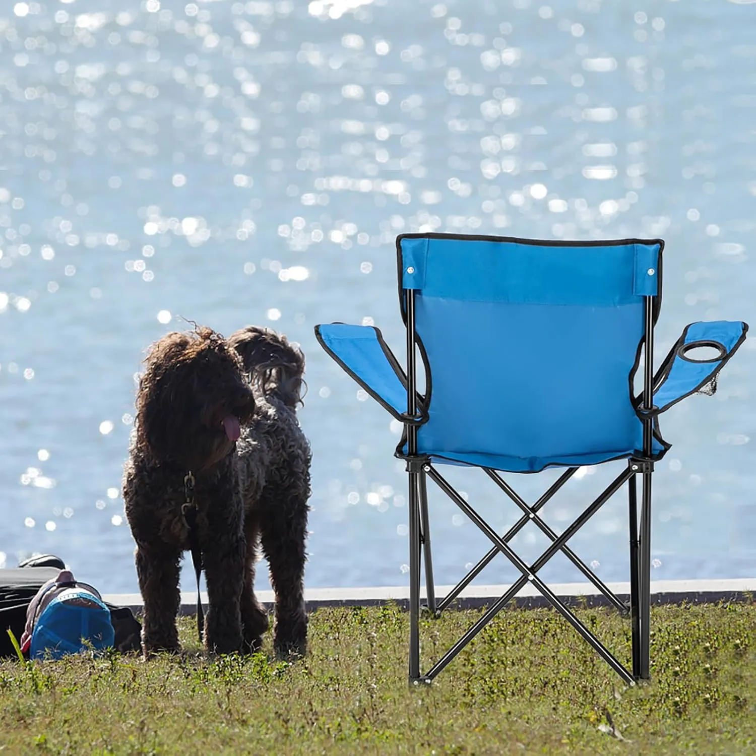 Camping Chairs for Adults Heavy Duty 230Lb Portable Folding Lawn Chair Small Sports Chair with Cup Holder and Outside Bag,Outdoor Fold Up Camp Chair for Beach Patio Hiking Fishing Spectator,Blue