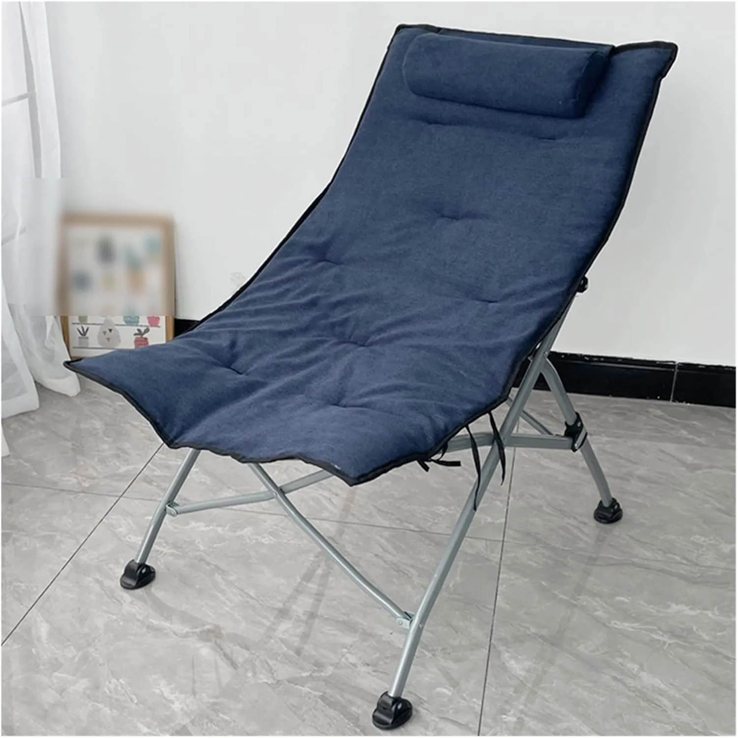 Camping Chairs for Adults, Outdoor Lounge Chairs Folding, Oversize Portable Padded Camp Chair with Metal Frame Pillow Collapsible Lawn Chair with Removable Soft Cush,Blue a