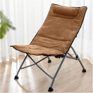 Camping Chairs for Adults, Outdoor Lounge Chairs Folding, Oversize Portable Padded Camp Chair with Metal Frame Pillow Collapsible Lawn Chair with Removable Soft Cushion for Grarden (Color : Brown)