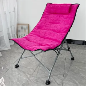 Camping Chairs For Adults, Outdoor Lounge Chairs Folding, Oversize Portable Padded Camp Chair With Metal Frame Pillow Collapsible Lawn Chair With Removable Soft Cushion For Grarden ( Color : Pink A )