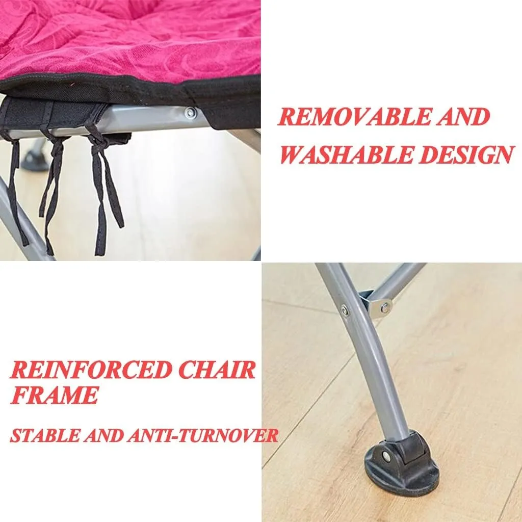 Camping Chairs for Adults, Outdoor Lounge Chairs Folding, Oversize Portable Padded Camp Chair with Metal Frame Pillow Collapsible Lawn Chair with Removable Soft Cushion for Grarden