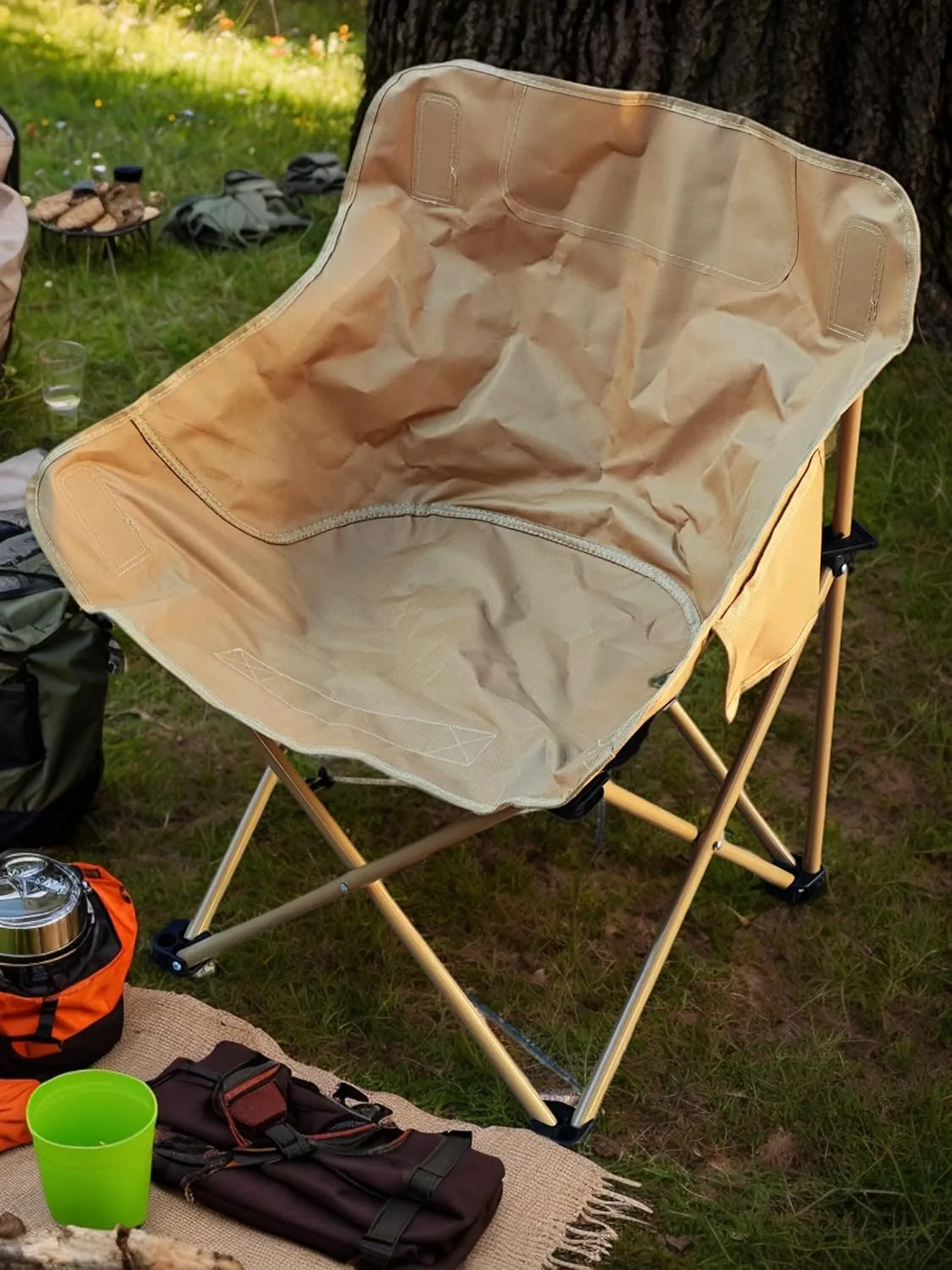 Camping Chairs, Lawn Chair, Folding Camping Chairs,Chairs for Outside, Beach Moon Camp Chairs, Suitable for Outdoors Fishing, Hiking, Backpacking, Picnic, Beach, Travel, Weight Bearing 400lbs (Khaki)