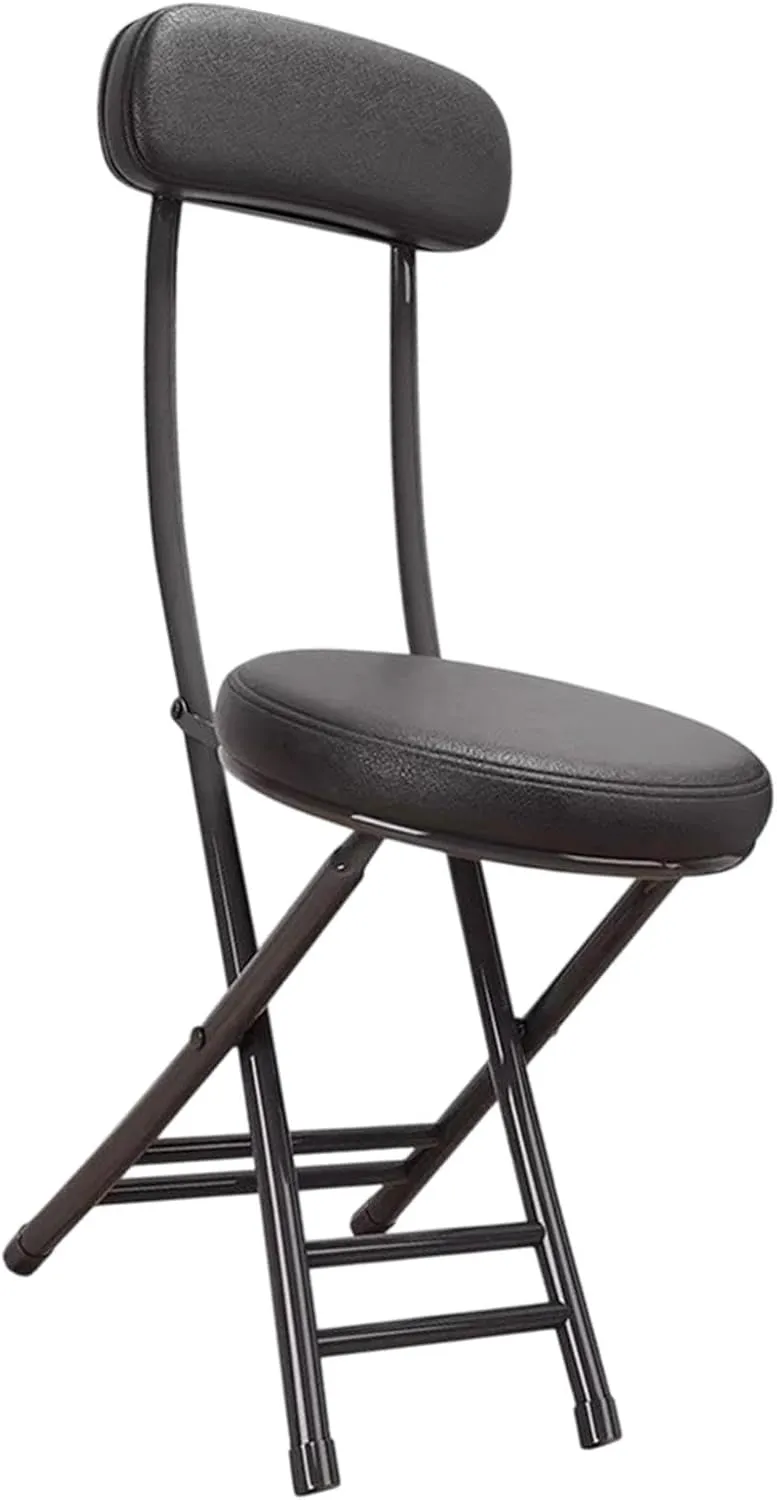 Camping Folded Chair Cushioned Folding Stool Compact Portable Metal Frame with Back Rest for Gardening Lawn Dining Room Patio, Black