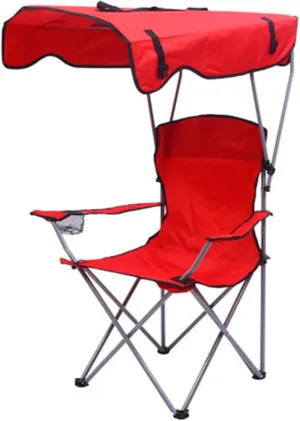Camping Folding Chair for Outdoor, Foldable Camp Chair with Shade Canopy, Collapsible Lightweight Sports Lawn Chair 220lbs, for Lawn Beach and Pation, Recliner,Red,50 * 120CM