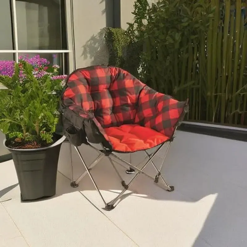 Camping Limited supply Oversized, Efficient customer service Chair, Folding 500-Lb. Portable, Seats, Padded Club Red with Plaid Capacity