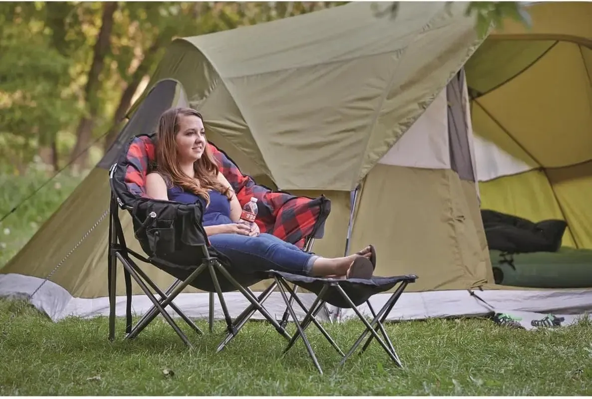 Camping Limited supply Oversized, Efficient customer service Chair, Folding 500-Lb. Portable, Seats, Padded Club Red with Plaid Capacity
