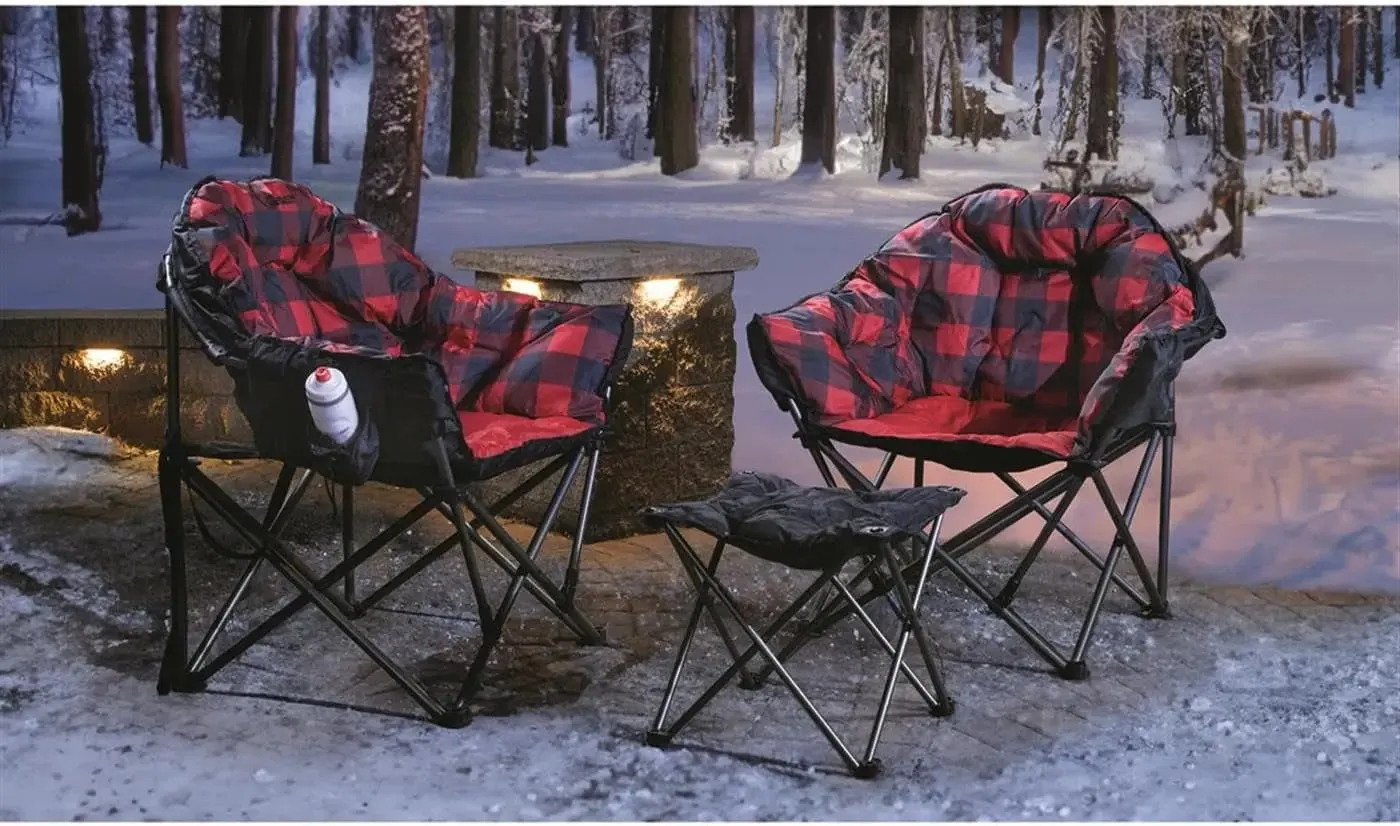Camping Limited supply Oversized, Efficient customer service Chair, Folding 500-Lb. Portable, Seats, Padded Club Red with Plaid Capacity