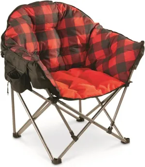 Camping Limited supply Oversized, Efficient customer service Chair, Folding 500-Lb. Portable, Seats, Padded Club Red with Plaid Capacity