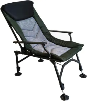 Camping Lounge Chair, Portable Folding Reclining Camping Chair with Adjustable Backrest for Indoor and Outdoor Camping Beach Hiking Fishing, Green Black Grey