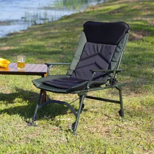 Camping Lounge Chair, Portable Folding Reclining Chair, Camping Chair with Adjustable backrest for Indoor and Outdoor Camping, Beach, Fishing (Black)