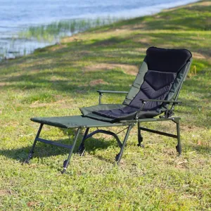 Camping Lounge Chair with Detachable Footrest, Portable Folding Reclining Camping Chair with Adjustable backrest for Indoor and Outdoor Camping Beach Hiking Fishing, Green Black