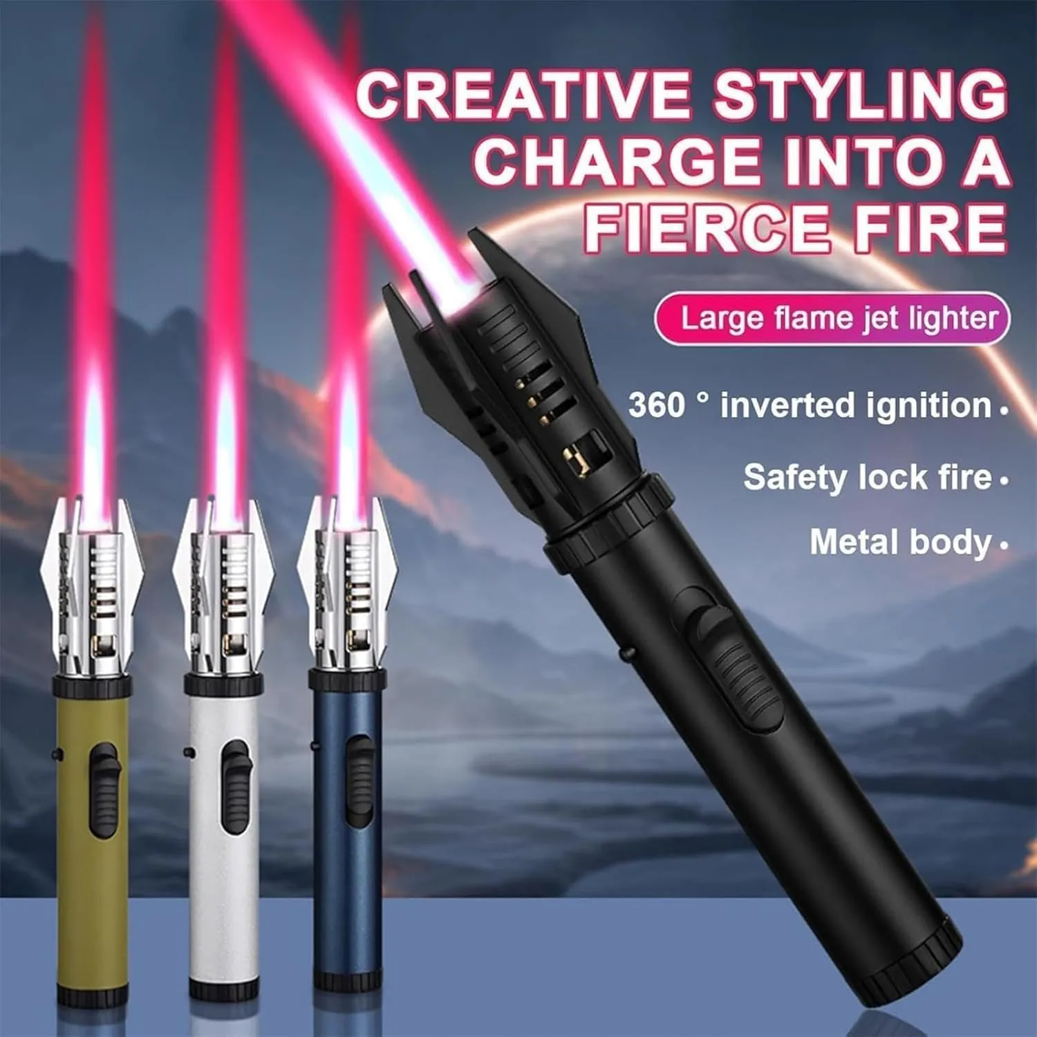 Camping Outdoor Windproof Straight Flame Lighter, 2025 New Windproof Straight Flame Lighter, Lightsaber Lighter Torch, Repertoire Windproof Straight Lighter, Flame Lighter for Campfire (blue)