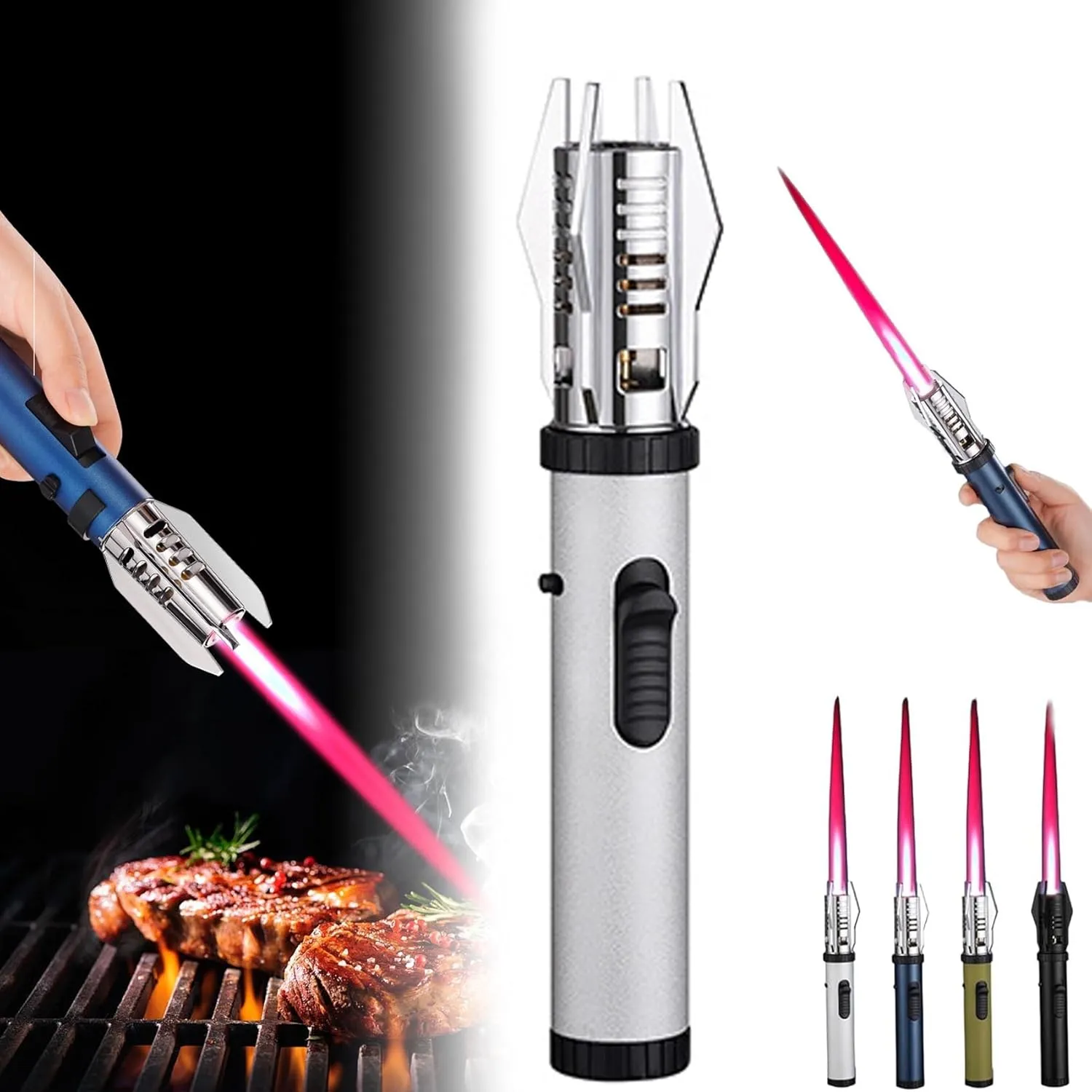 Camping Outdoor Windproof Straight Flame Lighter, 2025 New Windproof Straight Flame Lighter, Lightsaber Lighter Torch, Repertoire Windproof Straight Lighter, Flame Lighter for Campfire (Sliver)