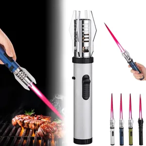 Camping Outdoor Windproof Straight Flame Lighter, 2025 New Windproof Straight Flame Lighter, Lightsaber Lighter Torch, Repertoire Windproof Straight Lighter, Flame Lighter for Campfire (Sliver)