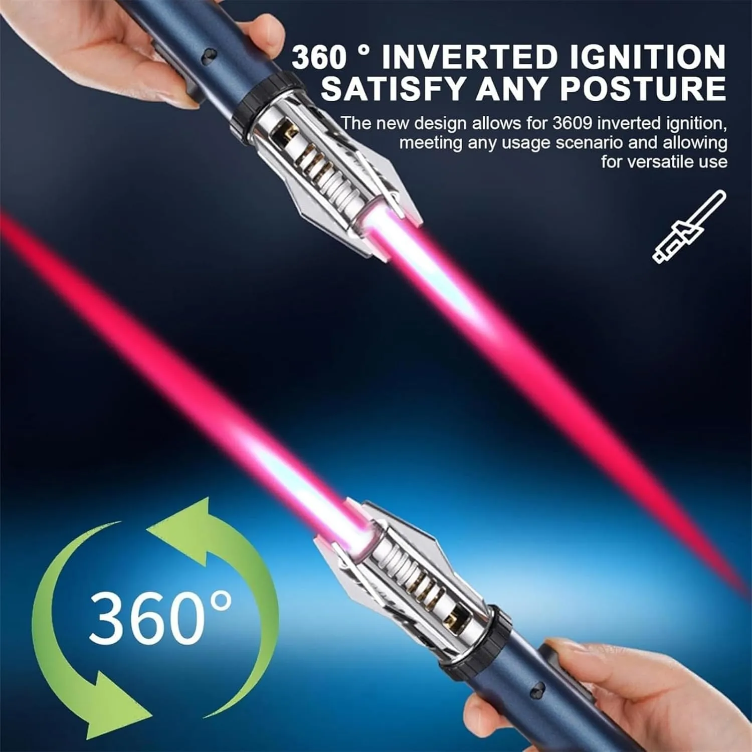 Camping Outdoor Windproof Straight Flame Lighter, Lightsaber Lighter, Metal Gas Lighter Windproof, Inflatable and Adjustable Lighter Suitable for Kitchen Outdoor Camping(Color:Black)