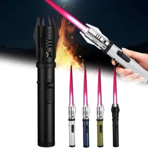 Camping Outdoor Windproof Straight Flame Lighter, Lightsaber Lighter, Metal Gas Lighter Windproof, Inflatable and Adjustable Lighter Suitable for Kitchen Outdoor Camping(Color:Black)