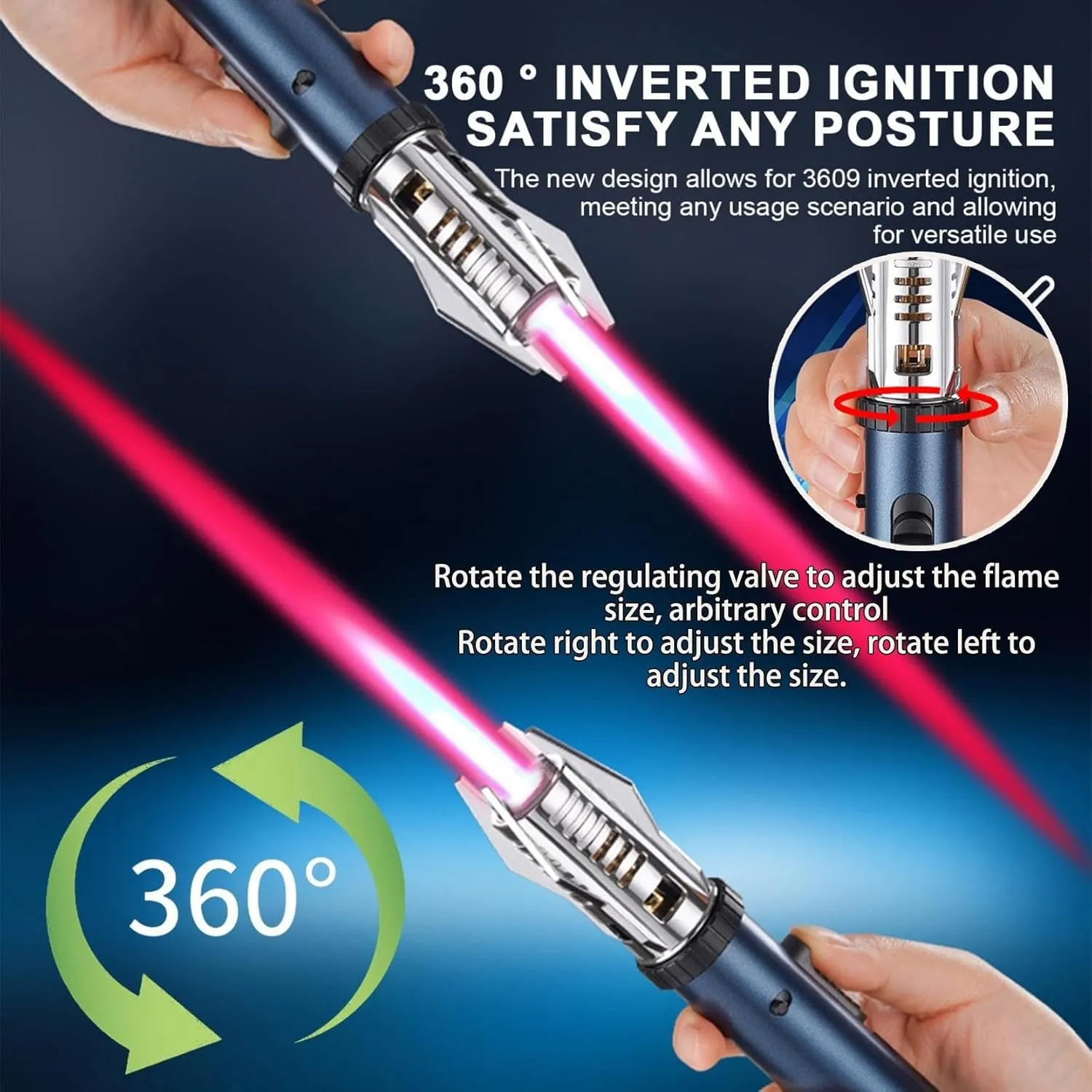 Camping Outdoor Windproof Straight Flame Lighter, Metal Gas Lighter, Torch Flame Lighter High-Temperature Spitfire Adjustable Flame Impact Lighter Inflatable for BBQ Kitchen Household(Color:Silver)