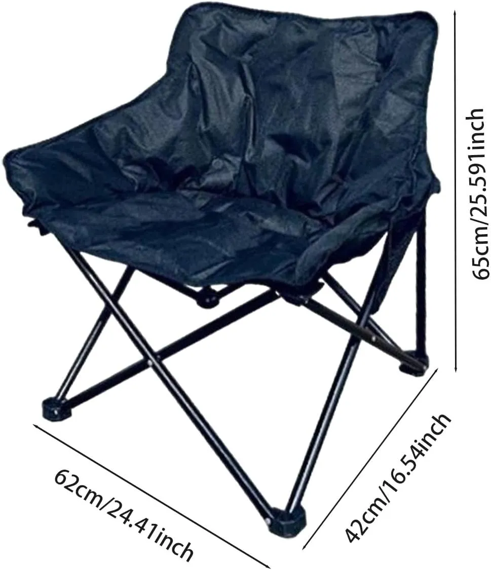 Camping Padded Chair Fishing Lounge Chair Lazy Sofa Back Support Stable Folding Seat Padded Cushion for Patio Camping Picnic, Black