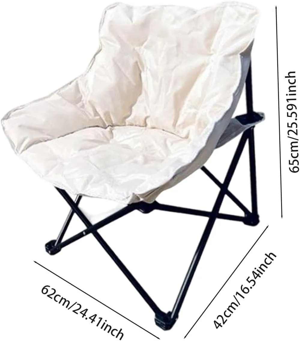 Camping Padded Chair Fishing Lounge Chair Lazy Sofa Back Support Stable Folding Seat Padded Cushion for Patio Camping Picnic, White