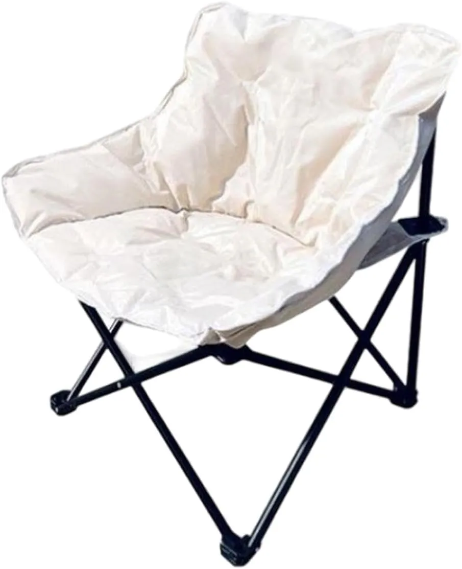 Camping Padded Chair Fishing Lounge Chair Lazy Sofa Back Support Stable Folding Seat Padded Cushion for Patio Camping Picnic, White