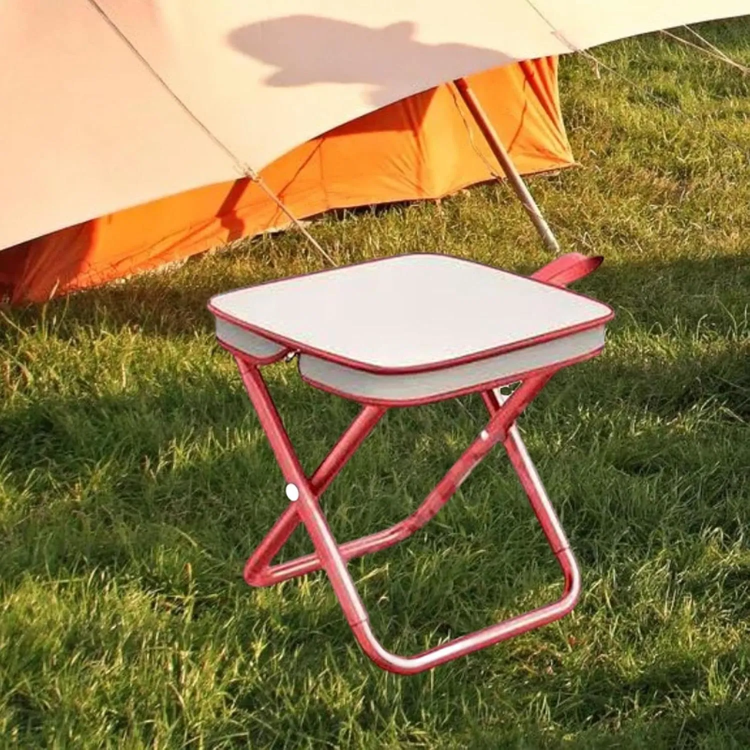 Camping Stool Seat Portable Chair Mini Folding Stool for Adults Carbon Steel Frame Foldable Small Chair for Patio Beach BBQ, Pink 28x23x30cm