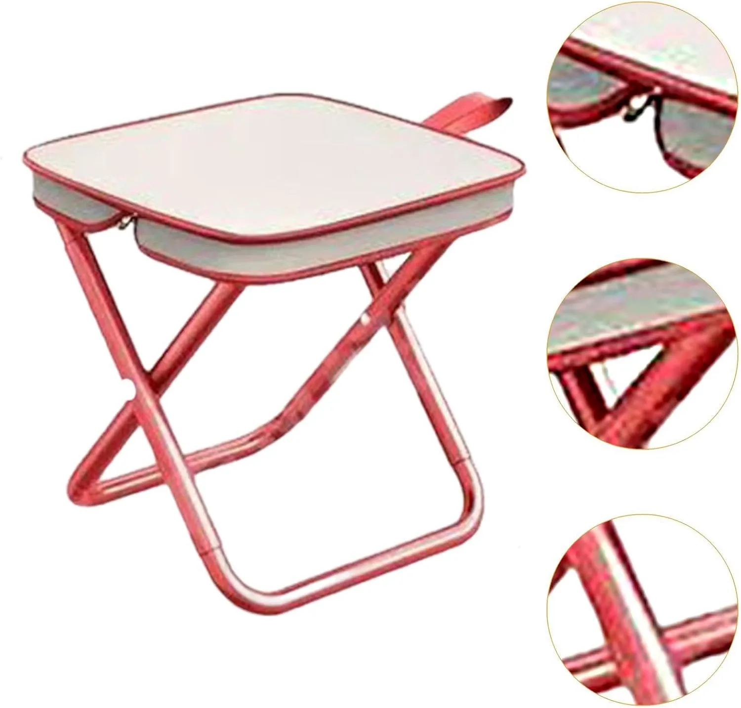 Camping Stool Seat Portable Chair Mini Folding Stool for Adults Carbon Steel Frame Foldable Small Chair for Patio Beach BBQ, Pink 28x23x30cm