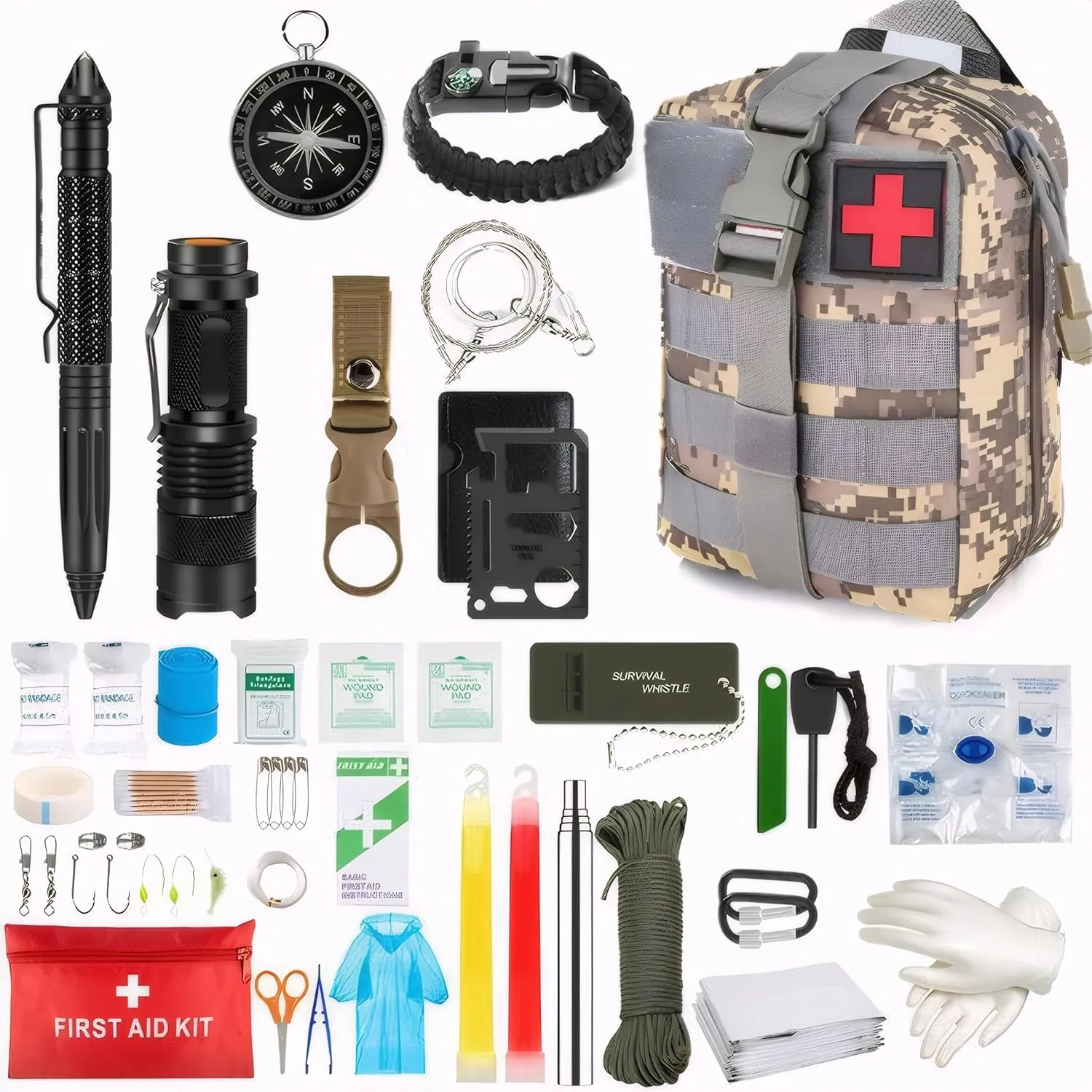 Camping Survival Kit: Outdoor Emergency Set with Survival Gear and Tools - Ideal for Camping, Hiking, and Earthquake Preparedness, 1.2KG