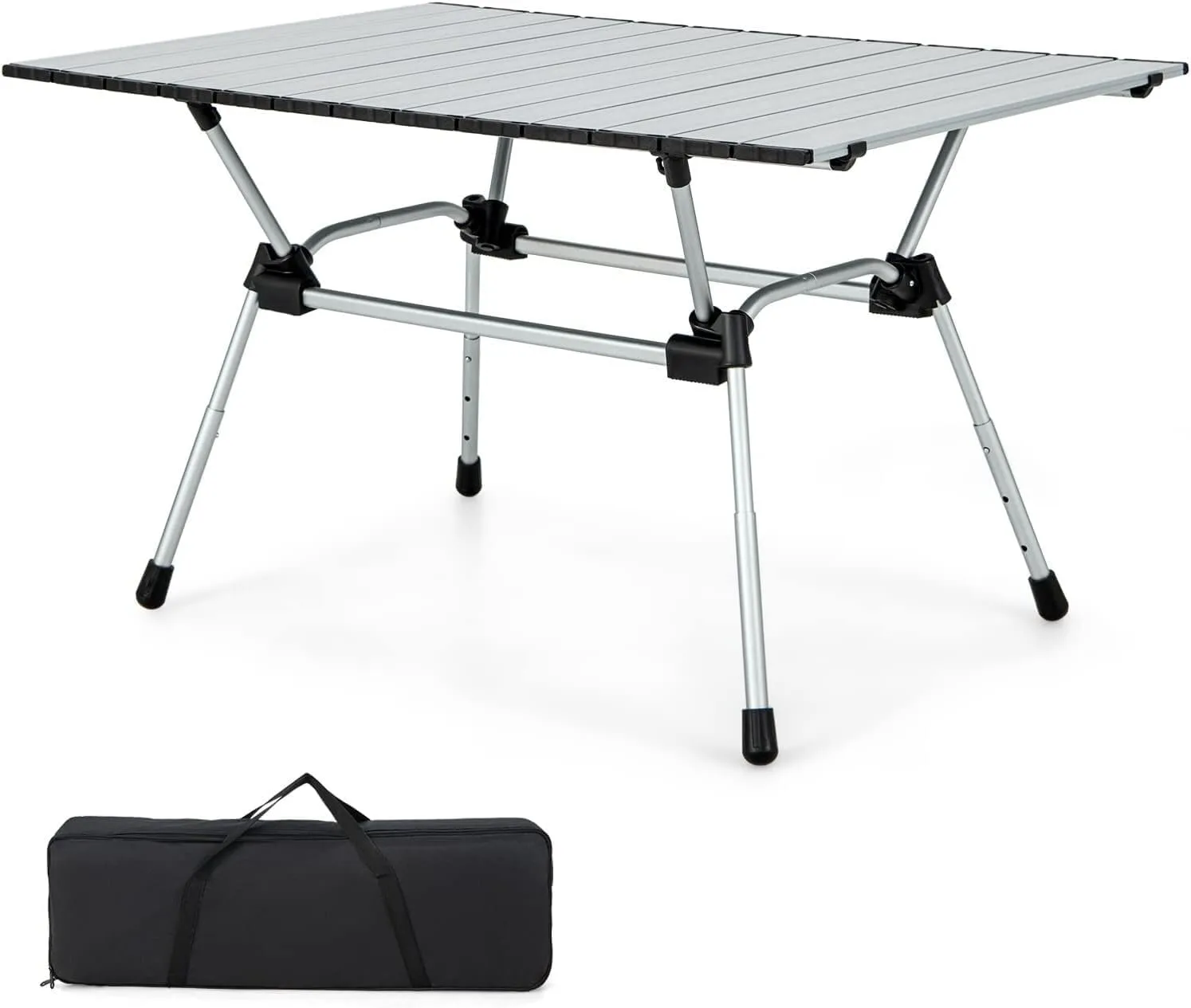 Camping Table, Aluminum Camping Table, 4-Level Adjustable Height Roll Up Picnic Table with Carrying Bag, Portable Folding Outdoor Dining Table for Beach Hiking Fishing BBQ(Silver)