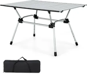 Camping Table, Aluminum Camping Table, 4-Level Adjustable Height Roll Up Picnic Table with Carrying Bag, Portable Folding Outdoor Dining Table for Beach Hiking Fishing BBQ(Silver)