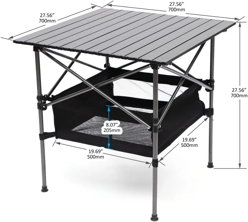 Camping Table, Camping Tables That Fold up Lightweight with Carrying Bag, Lightweight Aluminum Roll-up Square Table, Backpacking Table, Black (27.56X27.56X27.56)