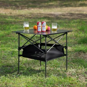 Camping Table, Camping Tables That Fold up Lightweight with Carrying Bag, Lightweight Aluminum Roll-up Square Table, Backpacking Table, Black (27.56X27.56X27.56)