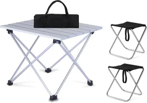 Camping Table Chairs Aluminum and Chair Set, Camping Picnic Table with Tote Bag, Easy to Use Without Assembly 56x40x40cm