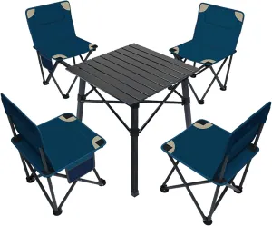 Camping Table Chairs Aluminum with 4 Chairs, Lightweight Camping Picnic Table with Storage Bag, Load-Bearing 80kg