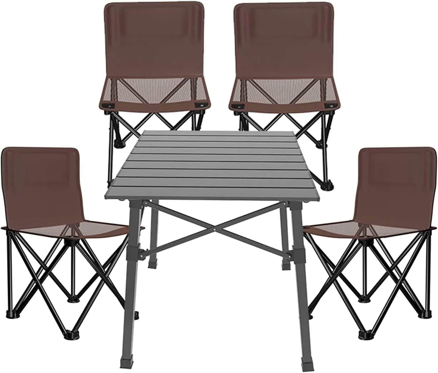 Camping Table Chairs Portable Folding Table and Chair Set, Aluminum Outdoor Picnic Table, Suitable for Courtyard Barbecue Travel (Color : Brown)