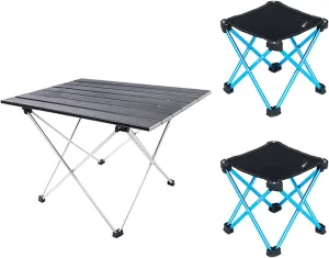 Camping Table Chairs Portable Folding Table with 2 Chairs, Aluminum Alloy Outdoor Camping Picnic Table, Lightweight and Easy to Carry, 40x40x56cm (Color : Style1)