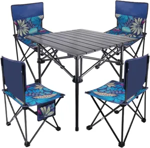 Camping Table Chairs Portable Outdoor Folding Table and Chair Set, Aluminum Camping Table with Storage Bag, Space Saving and Easy to Carry 51x51x53cm (Color : Style2)