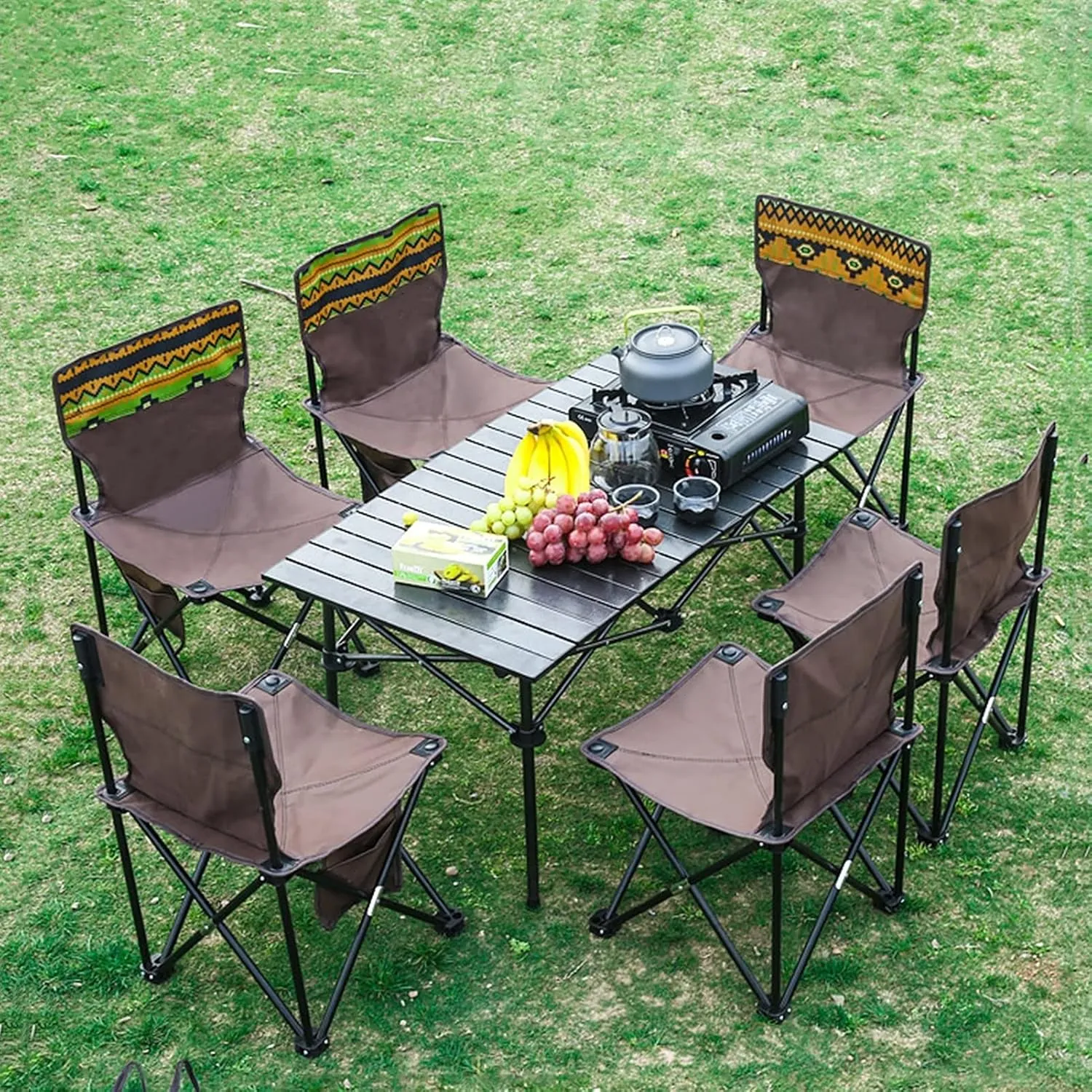 Camping Table Chairs Portable Outdoor Folding Table and Chair Set, Aluminum Camping Table with Storage Bag, Space Saving and Easy to Carry 51x51x53cm (Color : Style2)