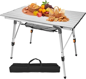 Camping Table, Folding Outdoor Portable Camping Tables with Adjustable Heights, Aluminum Folding Camp Table with Storage Net for Dining Outdoor Backyard Camping Table