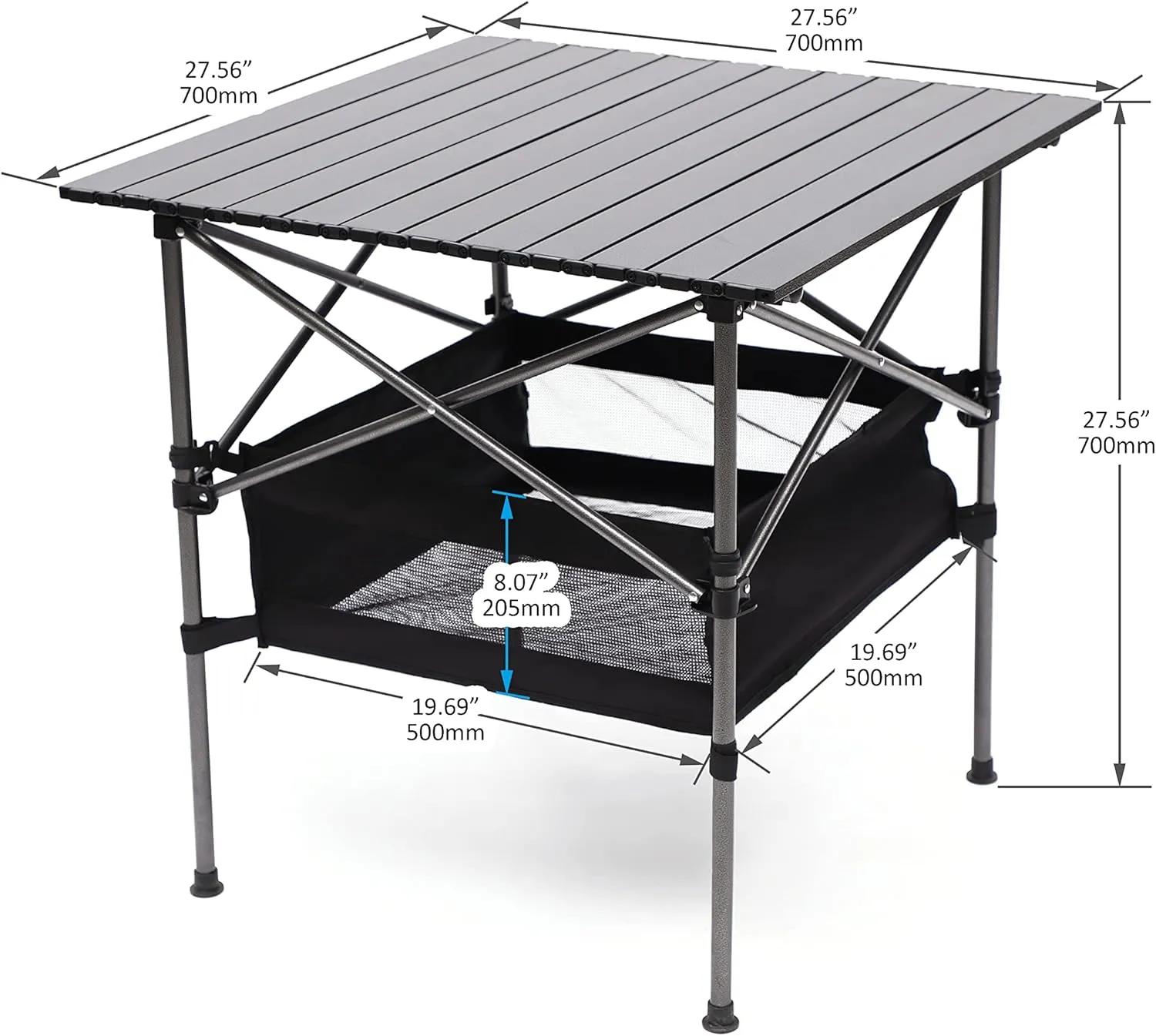 Camping Table Folding Outdoor Table, Lightweight Aluminum Roll-up Square Table for Indoor, Outdoor Camping, Picnics, Beach, Backyard, BBQ, Party, Patio, Black, ZZ001