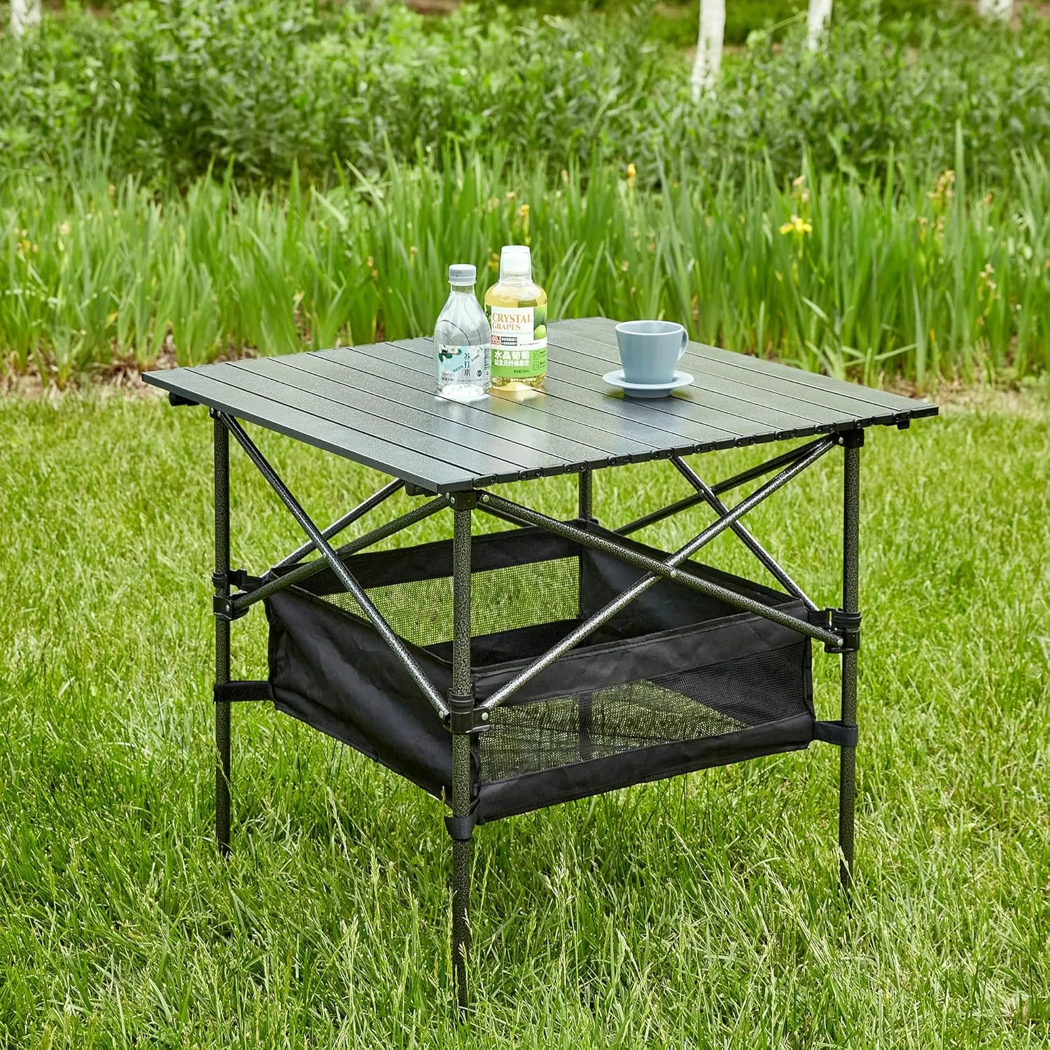 Camping Table Folding Outdoor Table, Lightweight Aluminum Roll-up Square Table for Indoor, Outdoor Camping, Picnics, Beach, Backyard, BBQ, Party, Patio, Black, ZZ001