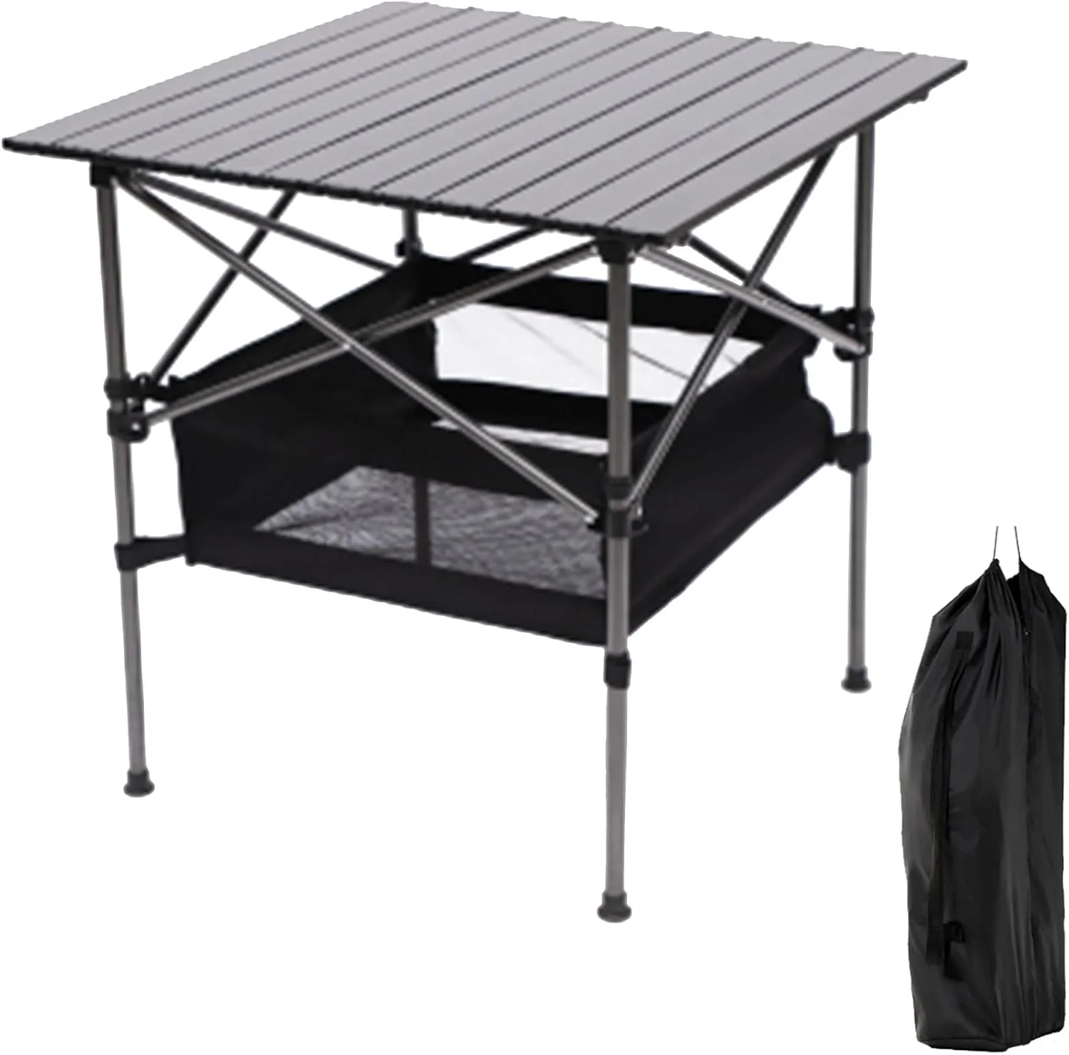 Camping Table Folding Outdoor Table with Carrying Bag,Black Lightweight Aluminum Roll-up Square Table for Indoor, Outdoor Camping, Picnics, Beach,Backyard, BBQ, Party, Patio