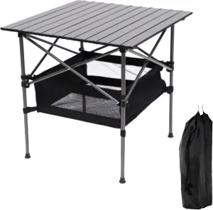 Camping Table Folding Outdoor Table with Carrying Bag,Black Lightweight Aluminum Roll-up Square Table for Indoor, Outdoor Camping, Picnics, Beach,Backyard, BBQ, Party, Patio