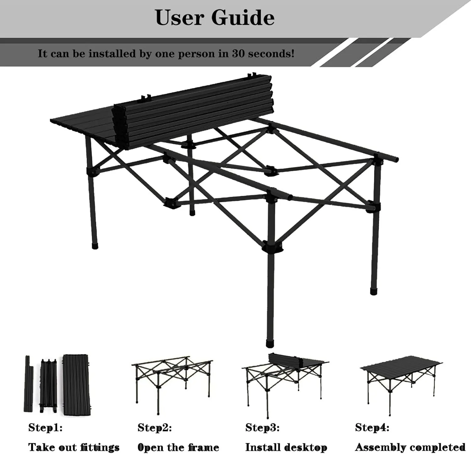 Camping Table Lightweight Foldable Medium 1-4 Person Portable Camp Table, Outdoor,Picnic, Backyard, BBQ, Party, Patio, Beach with Aluminum Roll Up Tabletop Carry Bag (Black)